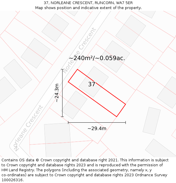 37, NORLEANE CRESCENT, RUNCORN, WA7 5ER: Plot and title map