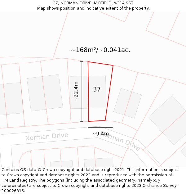 37, NORMAN DRIVE, MIRFIELD, WF14 9ST: Plot and title map