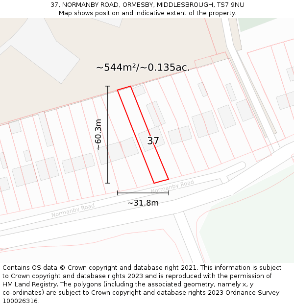 37, NORMANBY ROAD, ORMESBY, MIDDLESBROUGH, TS7 9NU: Plot and title map