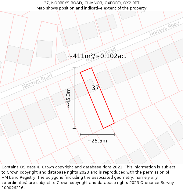 37, NORREYS ROAD, CUMNOR, OXFORD, OX2 9PT: Plot and title map