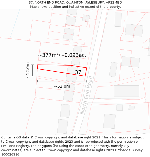 37, NORTH END ROAD, QUAINTON, AYLESBURY, HP22 4BD: Plot and title map