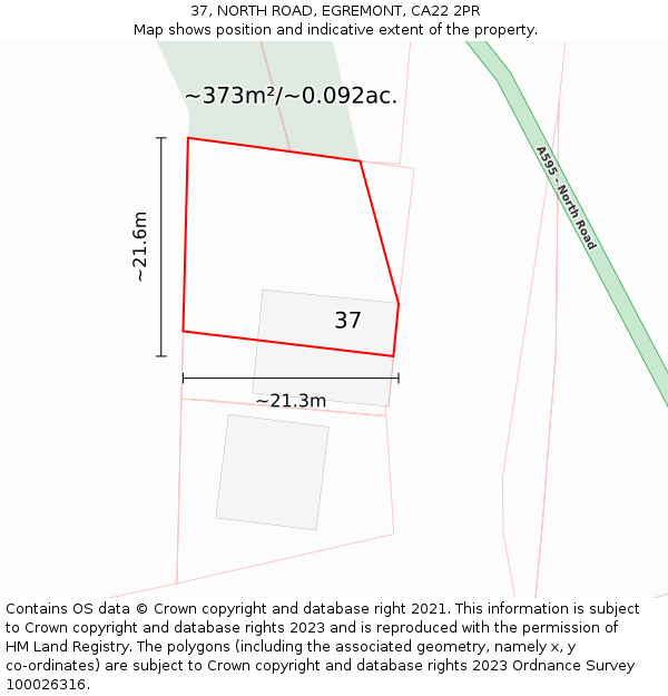 37, NORTH ROAD, EGREMONT, CA22 2PR: Plot and title map