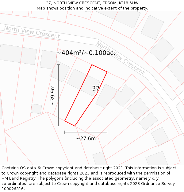 37, NORTH VIEW CRESCENT, EPSOM, KT18 5UW: Plot and title map