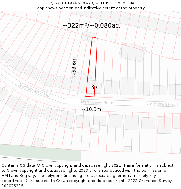 37, NORTHDOWN ROAD, WELLING, DA16 1NX: Plot and title map