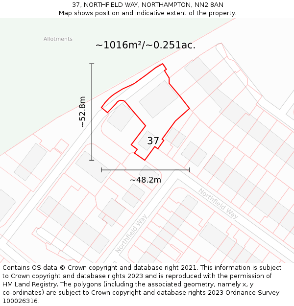 37, NORTHFIELD WAY, NORTHAMPTON, NN2 8AN: Plot and title map