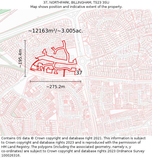 37, NORTHPARK, BILLINGHAM, TS23 3SU: Plot and title map