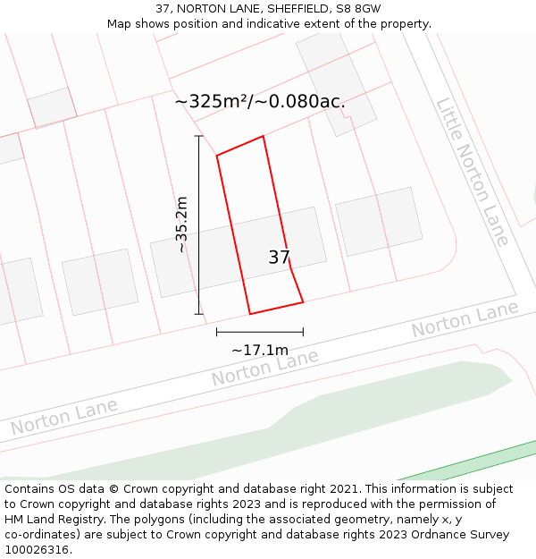 37, NORTON LANE, SHEFFIELD, S8 8GW: Plot and title map