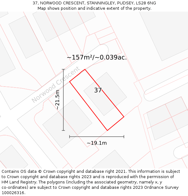 37, NORWOOD CRESCENT, STANNINGLEY, PUDSEY, LS28 6NG: Plot and title map