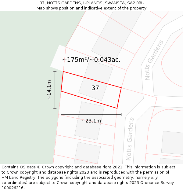37, NOTTS GARDENS, UPLANDS, SWANSEA, SA2 0RU: Plot and title map