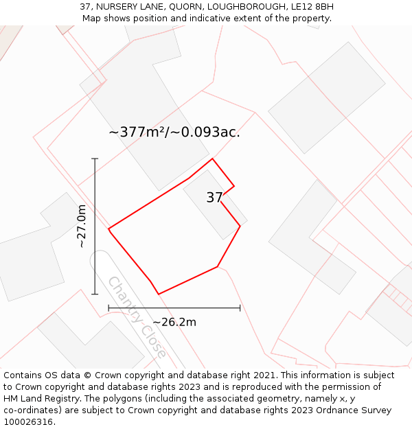 37, NURSERY LANE, QUORN, LOUGHBOROUGH, LE12 8BH: Plot and title map