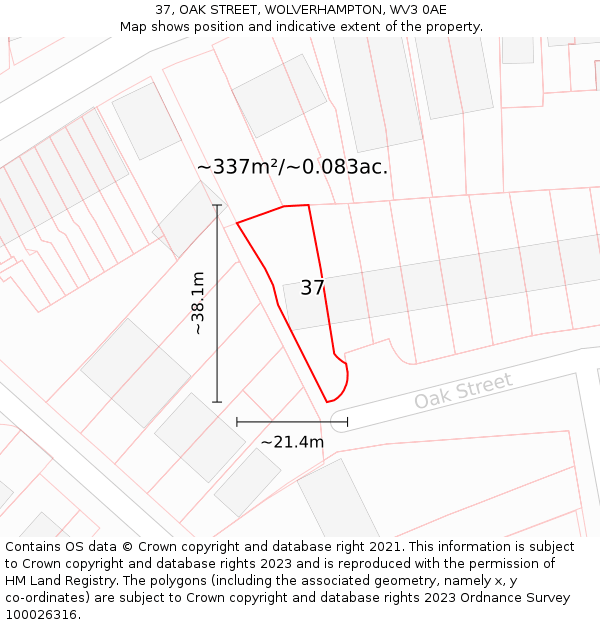 37, OAK STREET, WOLVERHAMPTON, WV3 0AE: Plot and title map