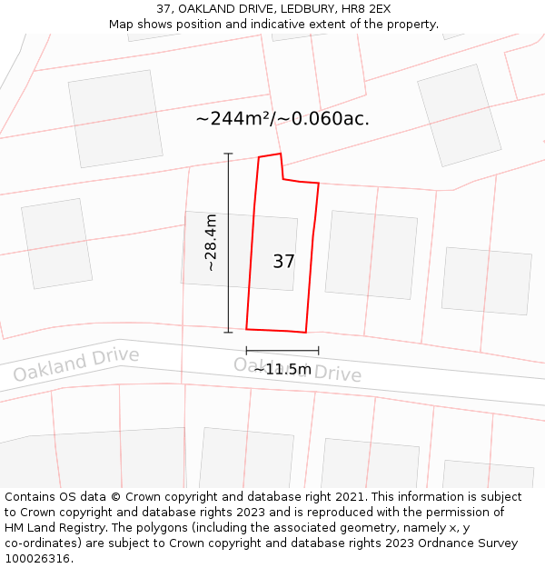 37, OAKLAND DRIVE, LEDBURY, HR8 2EX: Plot and title map