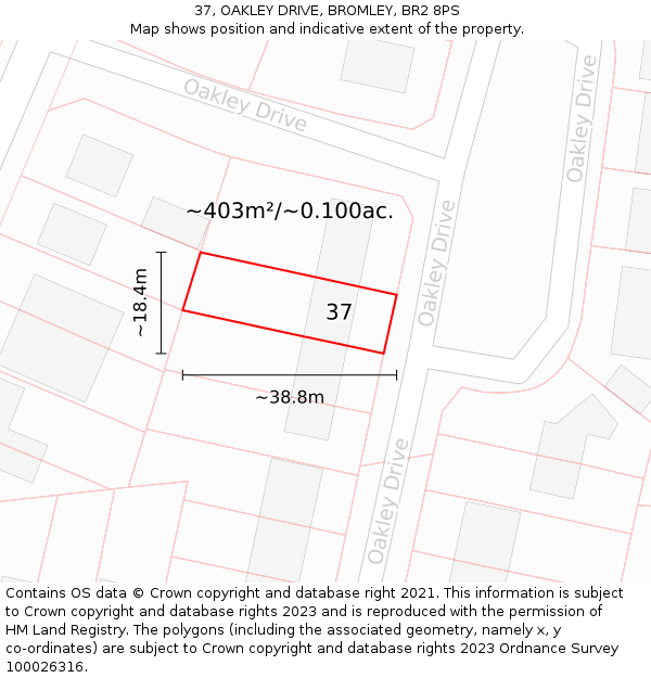 37, OAKLEY DRIVE, BROMLEY, BR2 8PS: Plot and title map