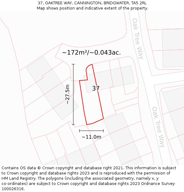 37, OAKTREE WAY, CANNINGTON, BRIDGWATER, TA5 2RL: Plot and title map
