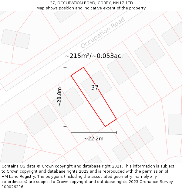 37, OCCUPATION ROAD, CORBY, NN17 1EB: Plot and title map