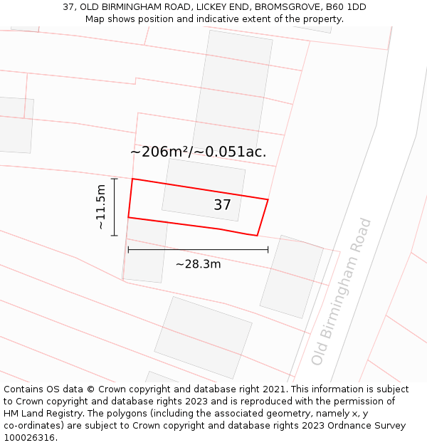 37, OLD BIRMINGHAM ROAD, LICKEY END, BROMSGROVE, B60 1DD: Plot and title map