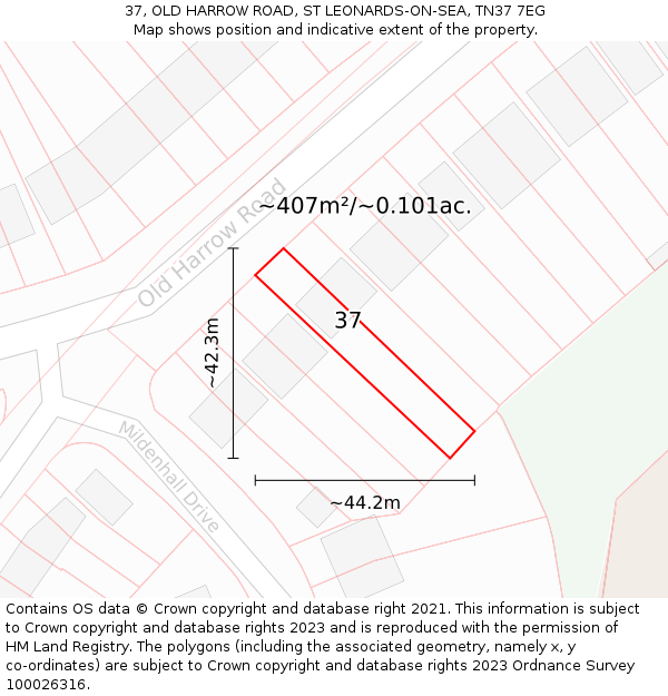 37, OLD HARROW ROAD, ST LEONARDS-ON-SEA, TN37 7EG: Plot and title map