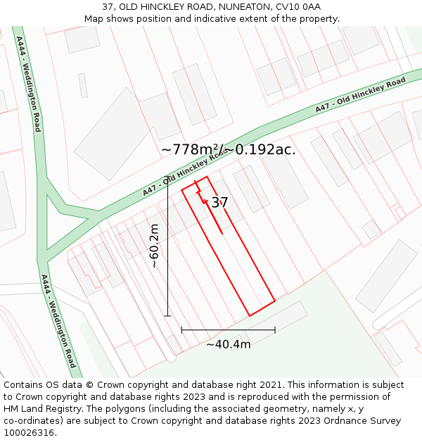 37, OLD HINCKLEY ROAD, NUNEATON, CV10 0AA: Plot and title map