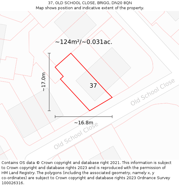 37, OLD SCHOOL CLOSE, BRIGG, DN20 8QN: Plot and title map