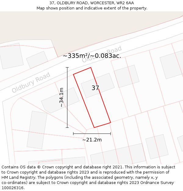 37, OLDBURY ROAD, WORCESTER, WR2 6AA: Plot and title map