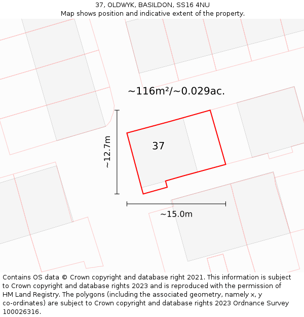 37, OLDWYK, BASILDON, SS16 4NU: Plot and title map