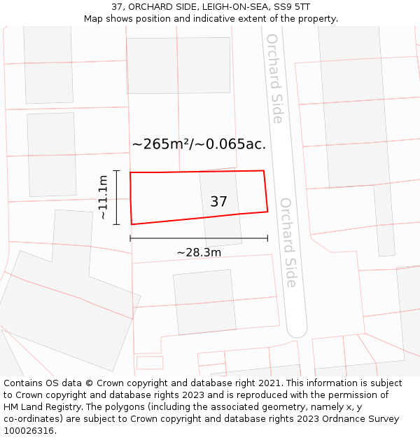 37, ORCHARD SIDE, LEIGH-ON-SEA, SS9 5TT: Plot and title map