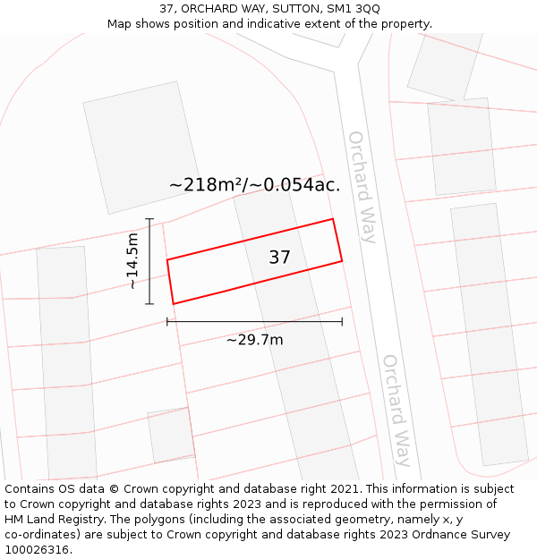 37, ORCHARD WAY, SUTTON, SM1 3QQ: Plot and title map