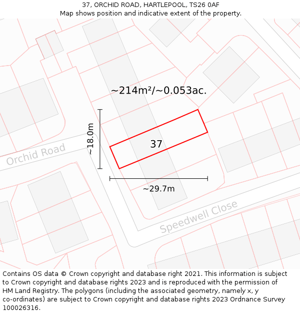 37, ORCHID ROAD, HARTLEPOOL, TS26 0AF: Plot and title map