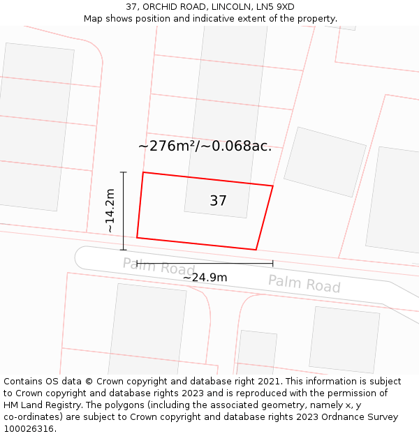 37, ORCHID ROAD, LINCOLN, LN5 9XD: Plot and title map