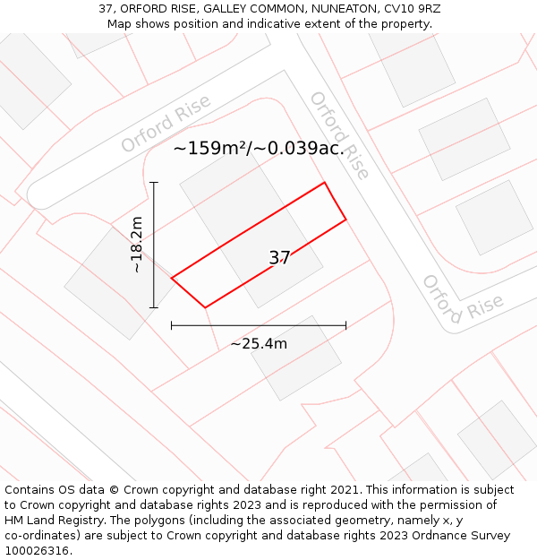 37, ORFORD RISE, GALLEY COMMON, NUNEATON, CV10 9RZ: Plot and title map