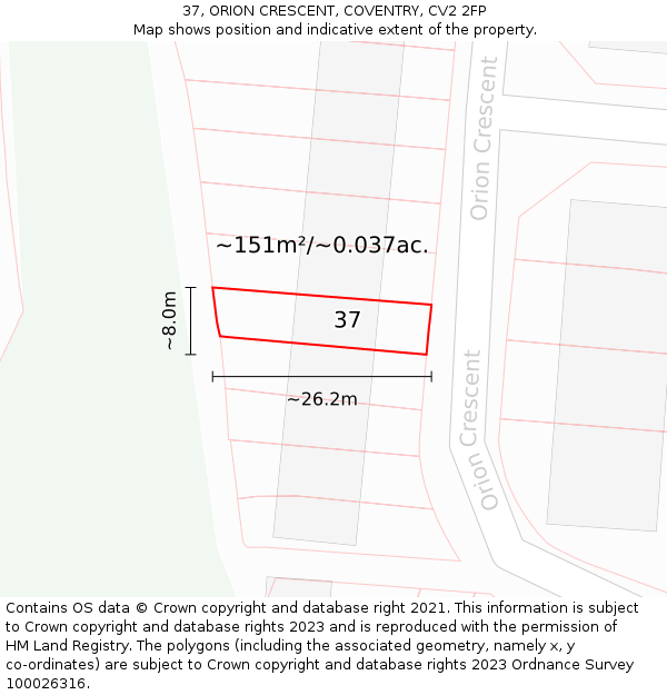 37, ORION CRESCENT, COVENTRY, CV2 2FP: Plot and title map