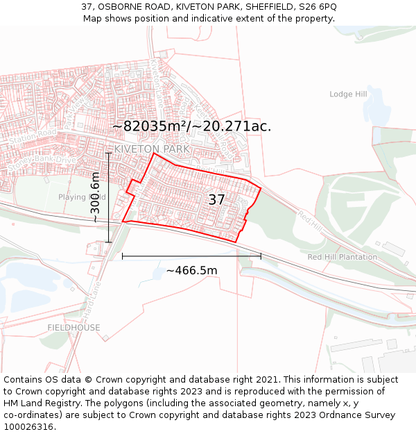 37, OSBORNE ROAD, KIVETON PARK, SHEFFIELD, S26 6PQ: Plot and title map