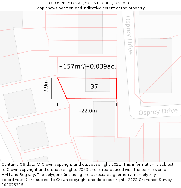 37, OSPREY DRIVE, SCUNTHORPE, DN16 3EZ: Plot and title map