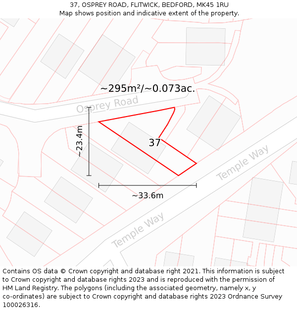 37, OSPREY ROAD, FLITWICK, BEDFORD, MK45 1RU: Plot and title map