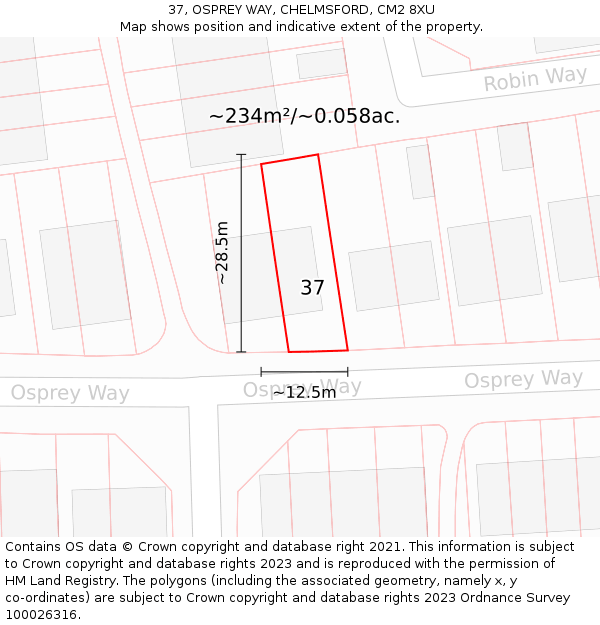 37, OSPREY WAY, CHELMSFORD, CM2 8XU: Plot and title map