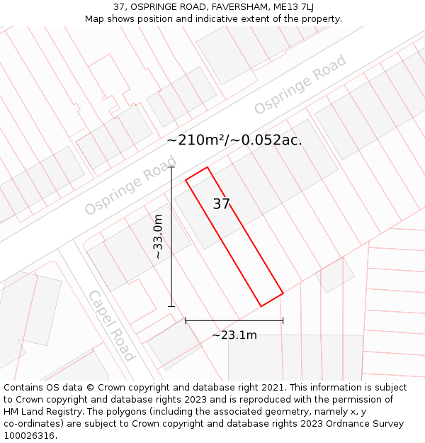 37, OSPRINGE ROAD, FAVERSHAM, ME13 7LJ: Plot and title map