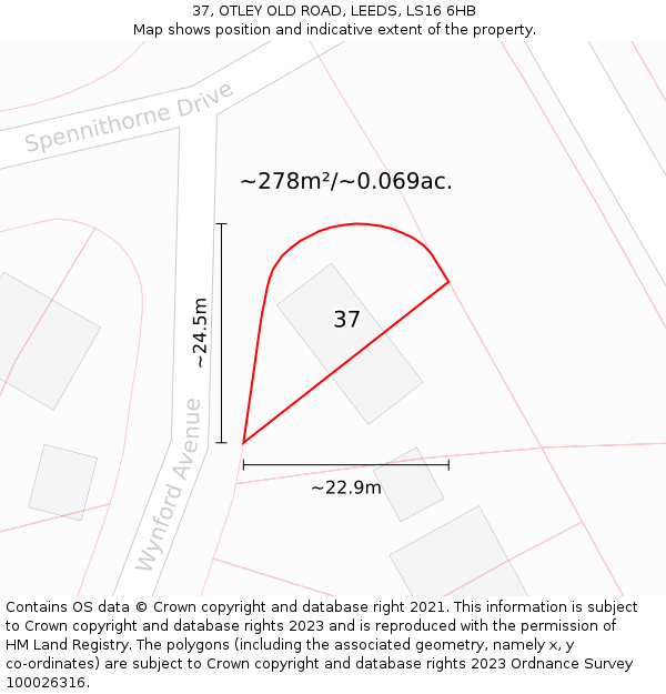 37, OTLEY OLD ROAD, LEEDS, LS16 6HB: Plot and title map