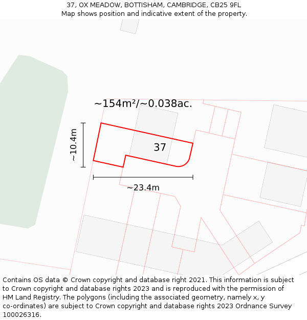 37, OX MEADOW, BOTTISHAM, CAMBRIDGE, CB25 9FL: Plot and title map