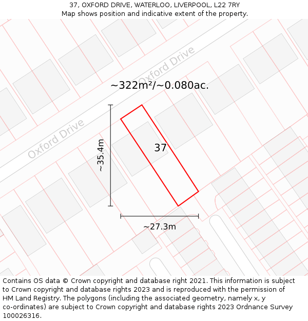 37, OXFORD DRIVE, WATERLOO, LIVERPOOL, L22 7RY: Plot and title map