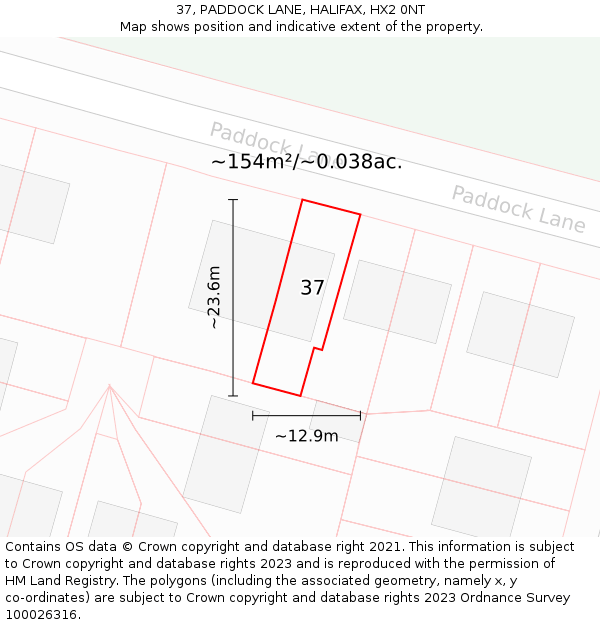 37, PADDOCK LANE, HALIFAX, HX2 0NT: Plot and title map