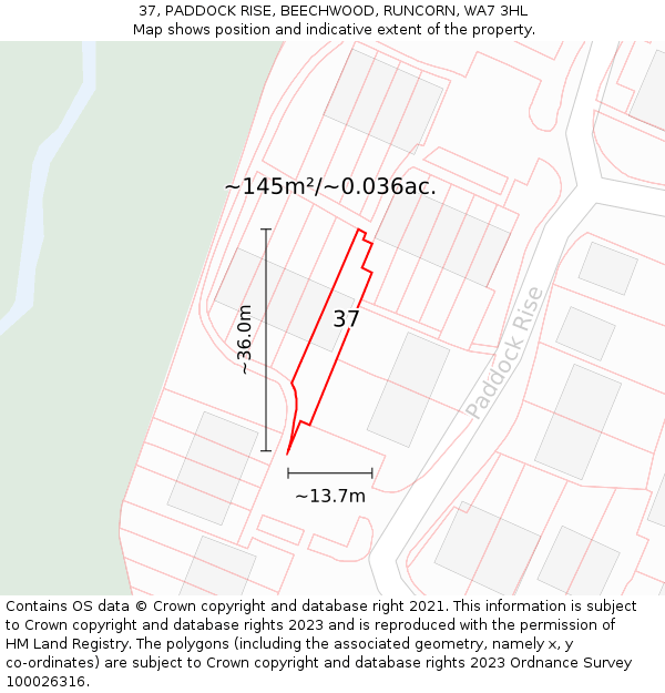 37, PADDOCK RISE, BEECHWOOD, RUNCORN, WA7 3HL: Plot and title map
