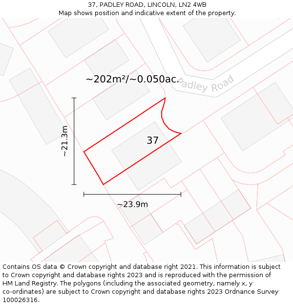 37, PADLEY ROAD, LINCOLN, LN2 4WB: Plot and title map