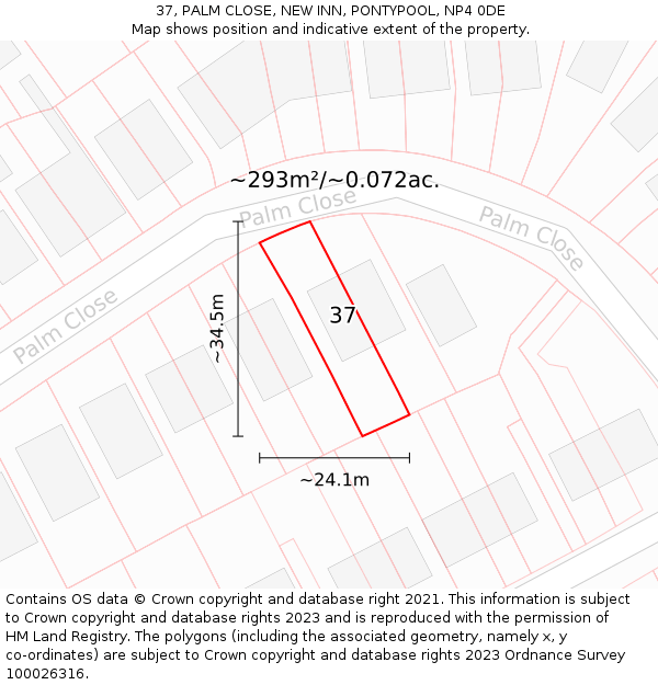 37, PALM CLOSE, NEW INN, PONTYPOOL, NP4 0DE: Plot and title map