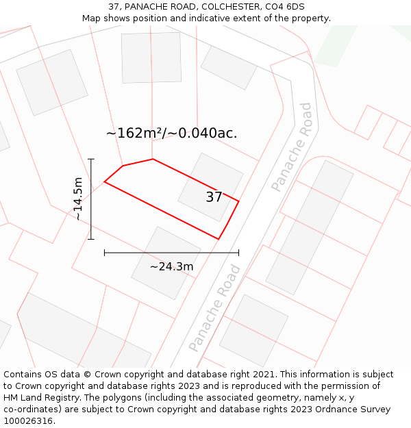 37, PANACHE ROAD, COLCHESTER, CO4 6DS: Plot and title map
