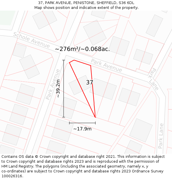 37, PARK AVENUE, PENISTONE, SHEFFIELD, S36 6DL: Plot and title map