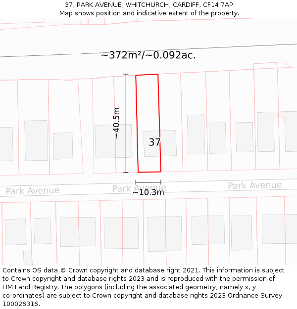 37, PARK AVENUE, WHITCHURCH, CARDIFF, CF14 7AP: Plot and title map