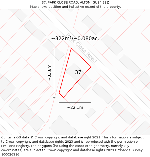 37, PARK CLOSE ROAD, ALTON, GU34 2EZ: Plot and title map
