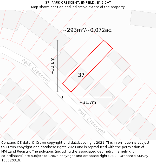 37, PARK CRESCENT, ENFIELD, EN2 6HT: Plot and title map