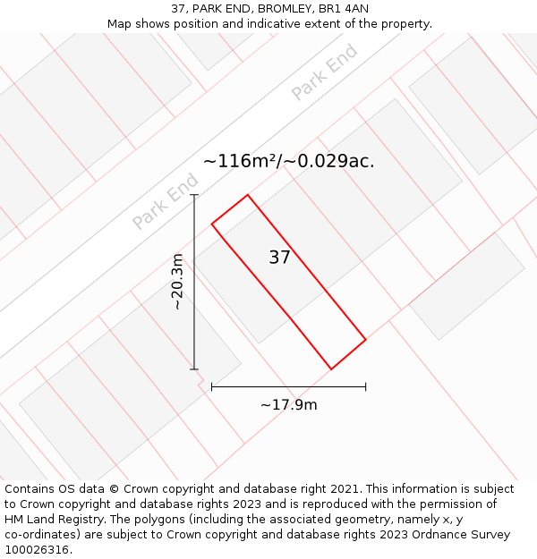 37, PARK END, BROMLEY, BR1 4AN: Plot and title map