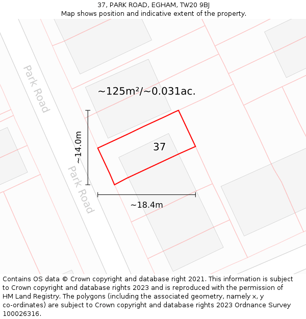 37, PARK ROAD, EGHAM, TW20 9BJ: Plot and title map